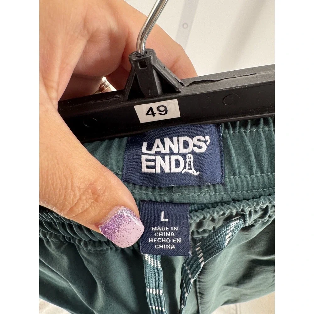 Lands' End Men's Green Lined Drawstring Swim Shorts Size Large